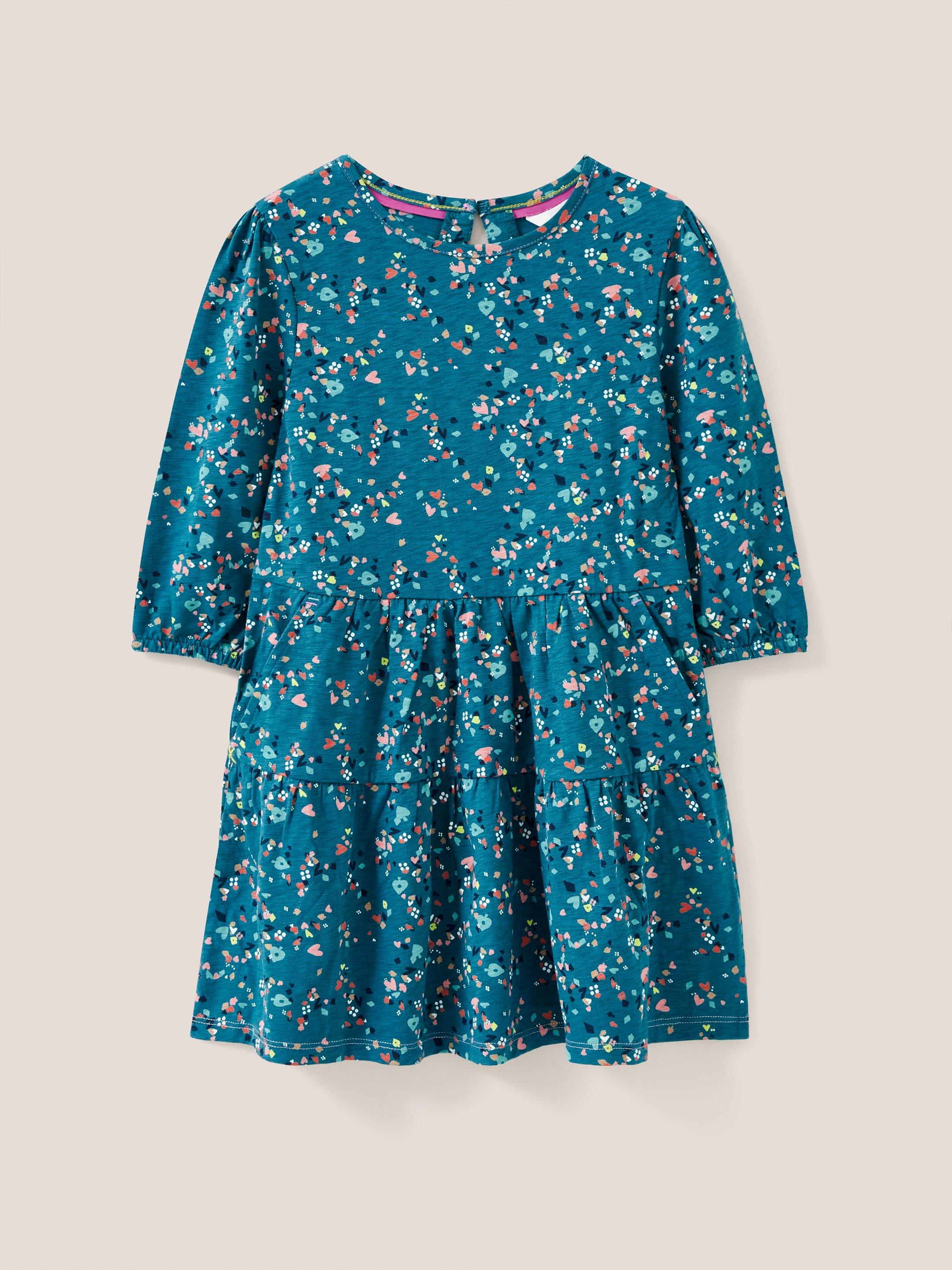 Dotty Printed Jersey Dress in TEAL PR - FLAT FRONT