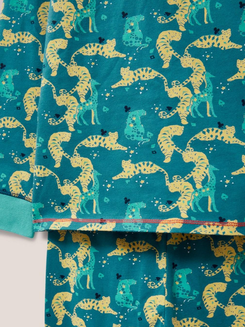 Tiger Printed PJ Set in TEAL PR - FLAT DETAIL