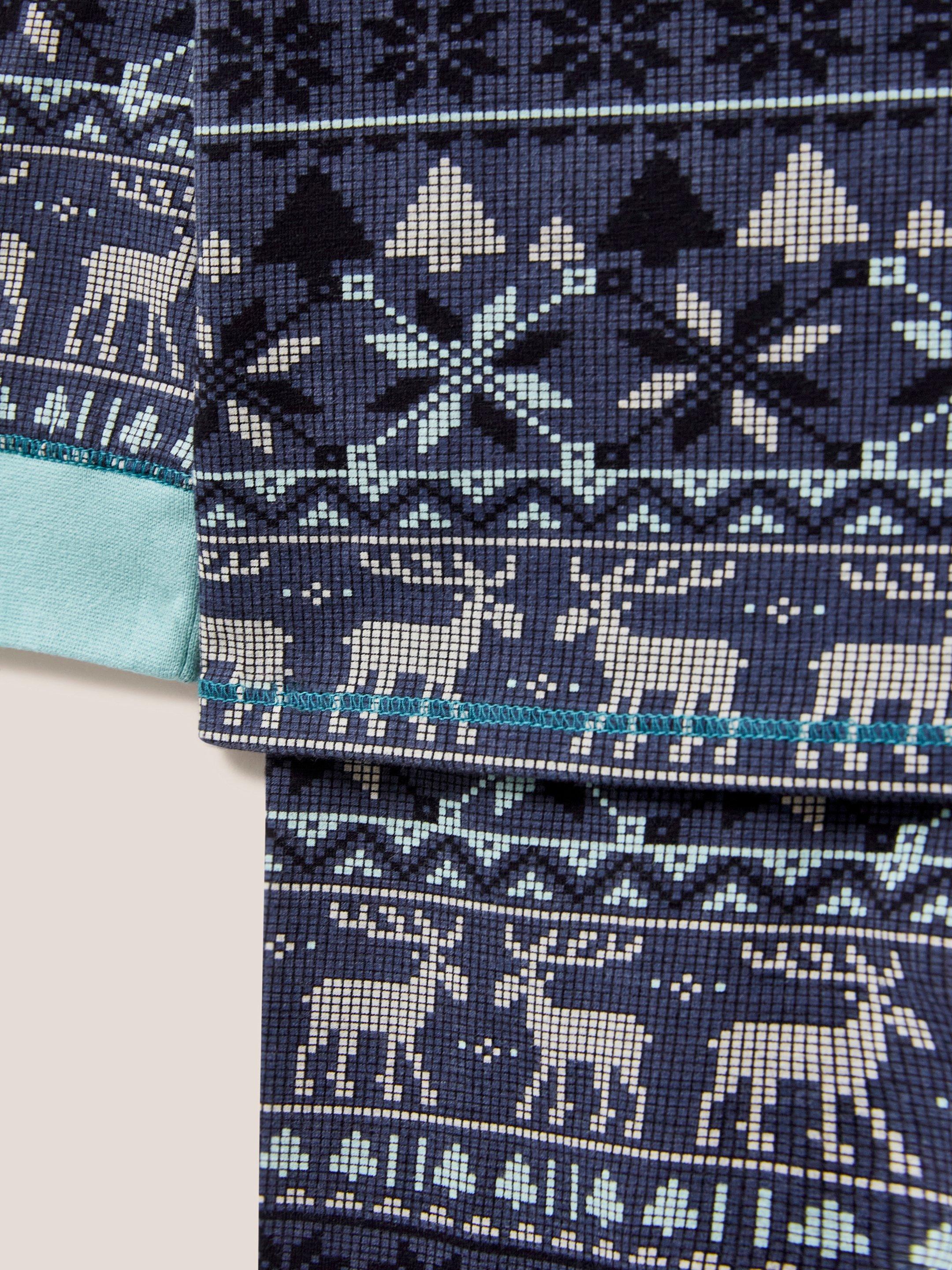 Fairisle Moose Printed PJ Set in BLUE PR - FLAT DETAIL