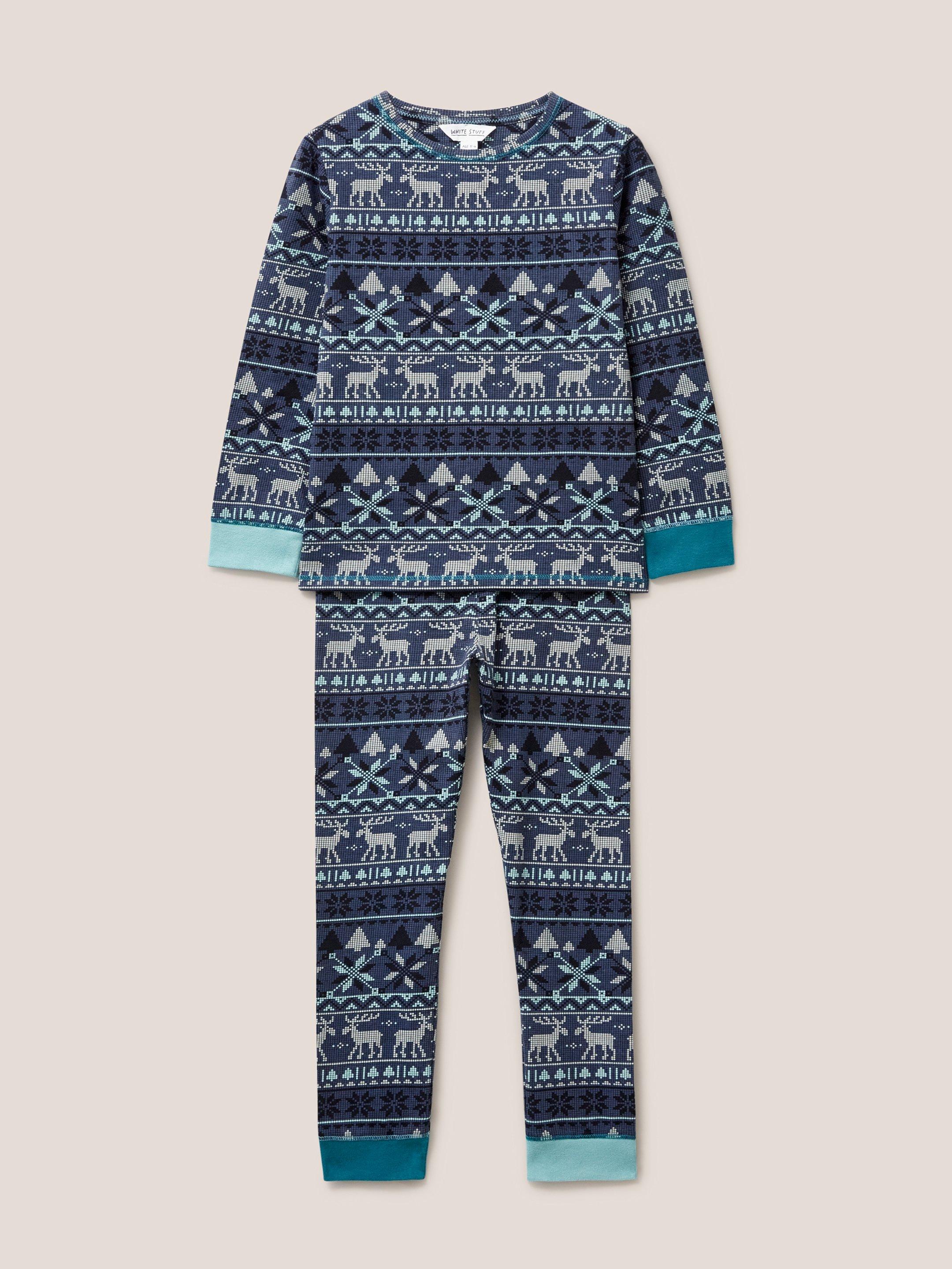 Fairisle Moose Printed PJ Set in BLUE PR - FLAT FRONT