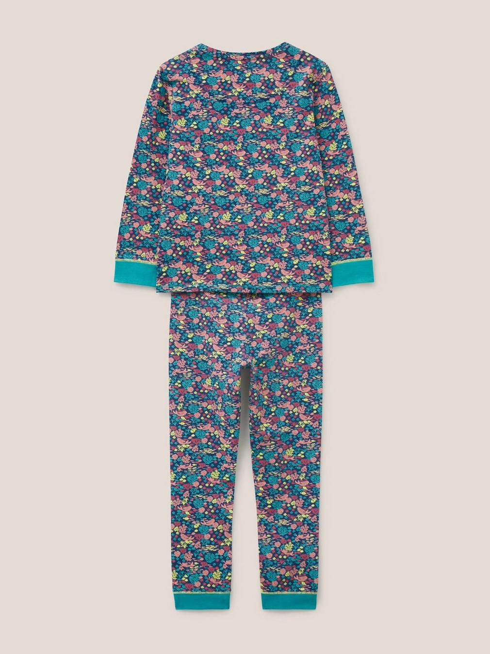 Sea Life Printed PJ Set in NAVY PR - FLAT BACK