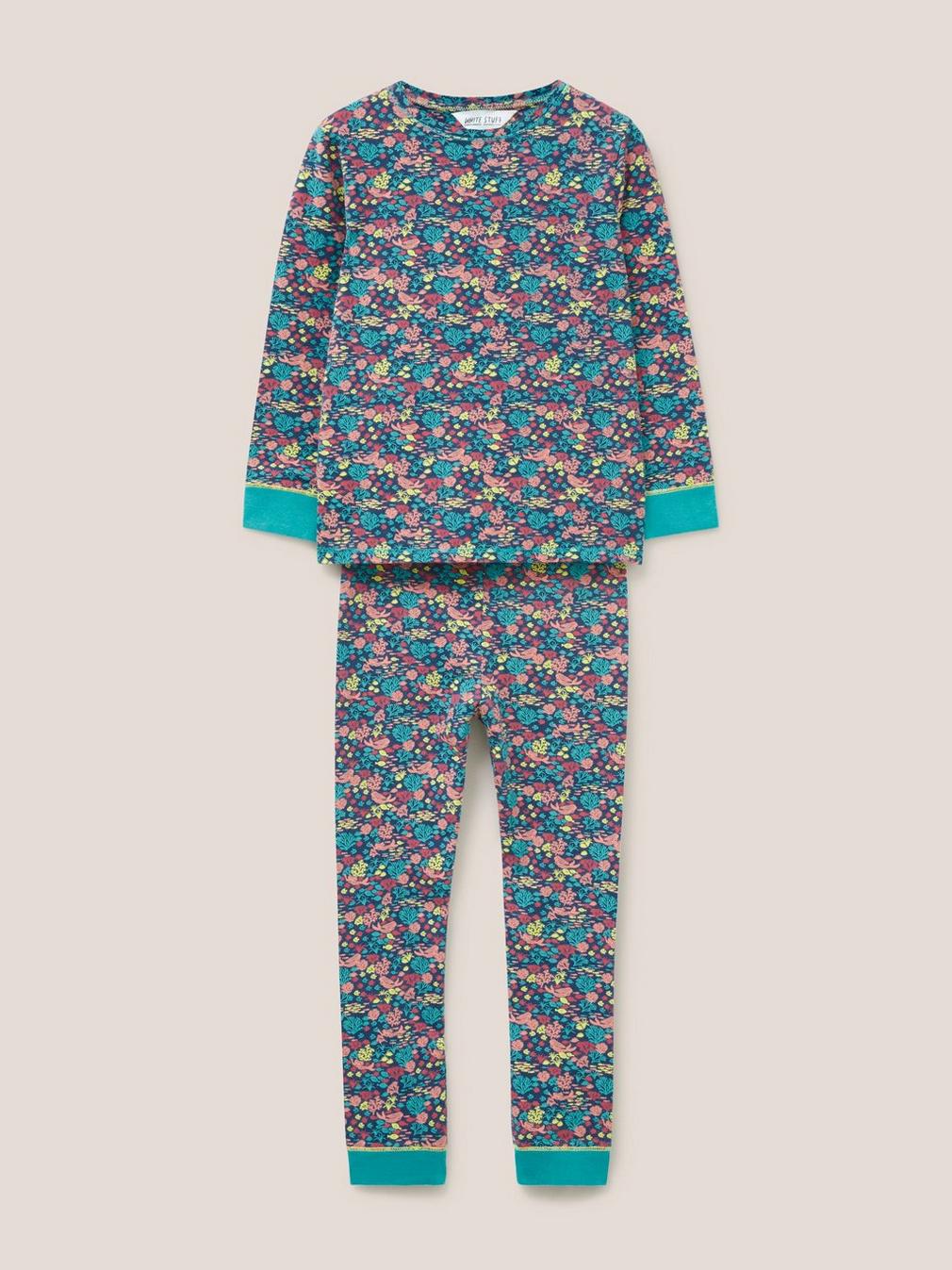 Sea Life Printed PJ Set in NAVY PR - FLAT FRONT