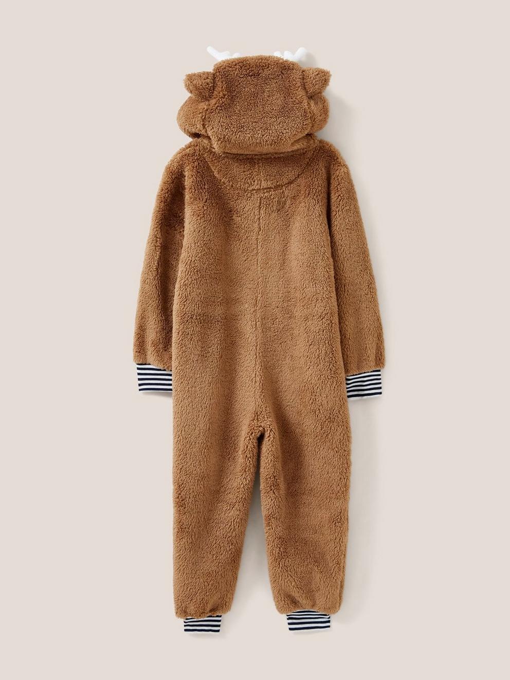 Reindeer Onesie in MID BROWN - FLAT BACK