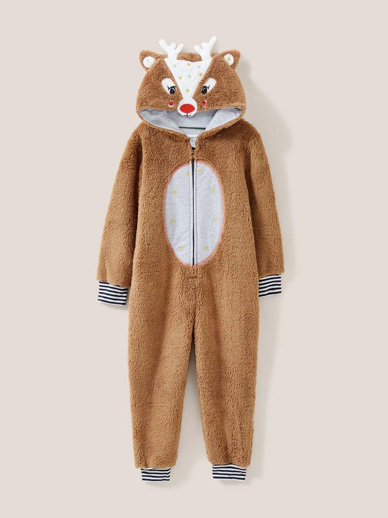 Reindeer Onesie in MID BROWN - FLAT FRONT