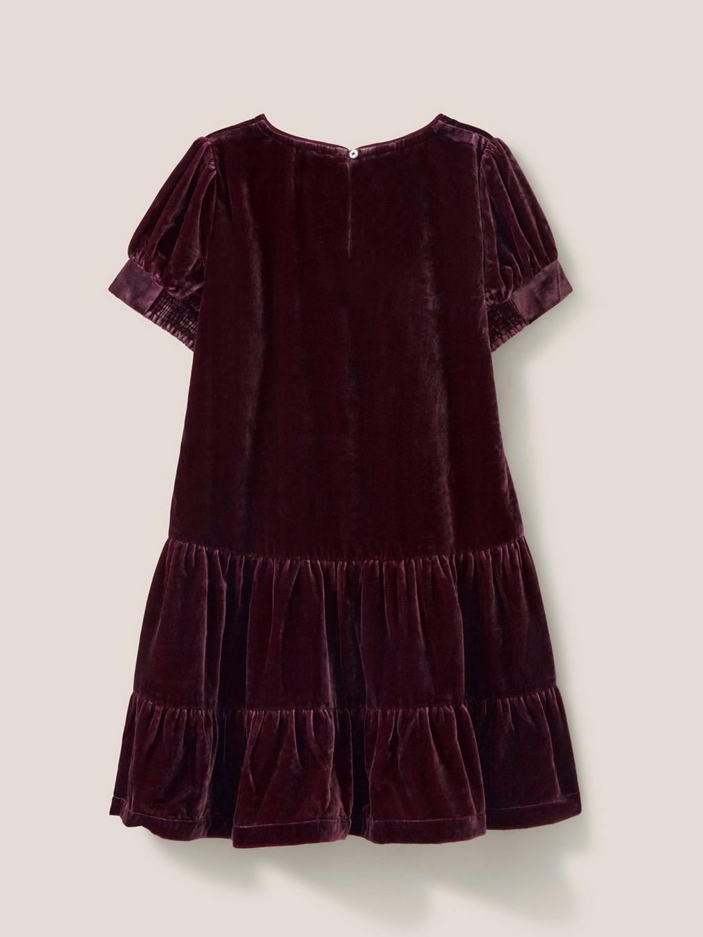 Velvet Party Dress in DK CLARET - FLAT BACK