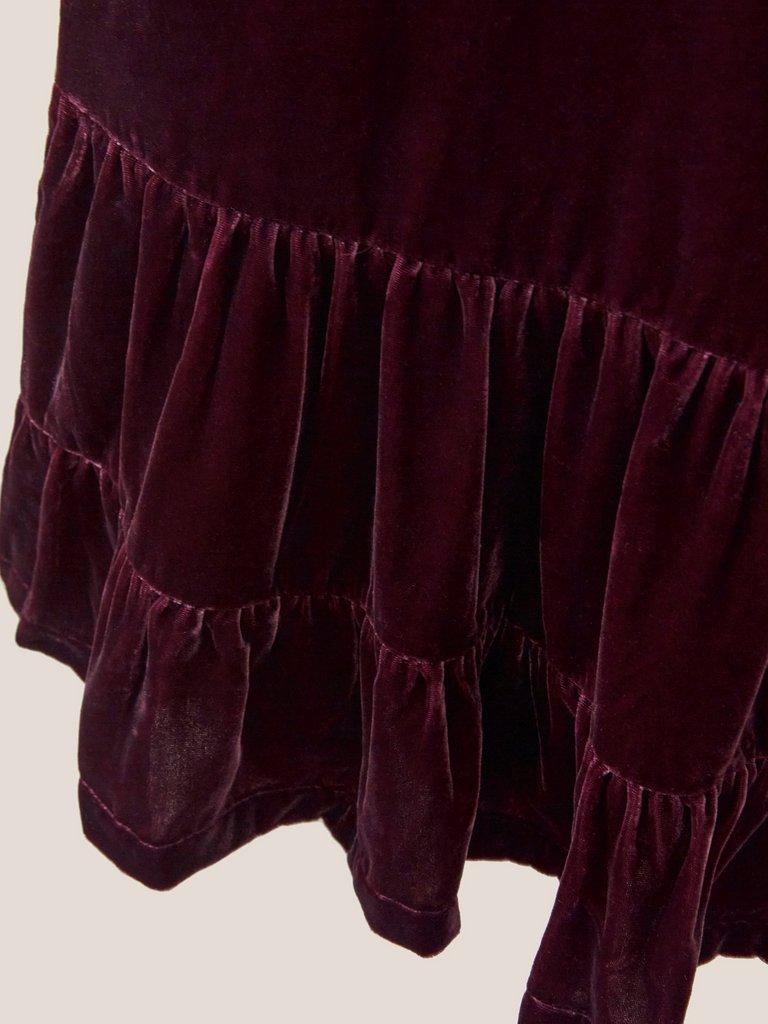 Velvet Party Dress in DK CLARET - FLAT DETAIL