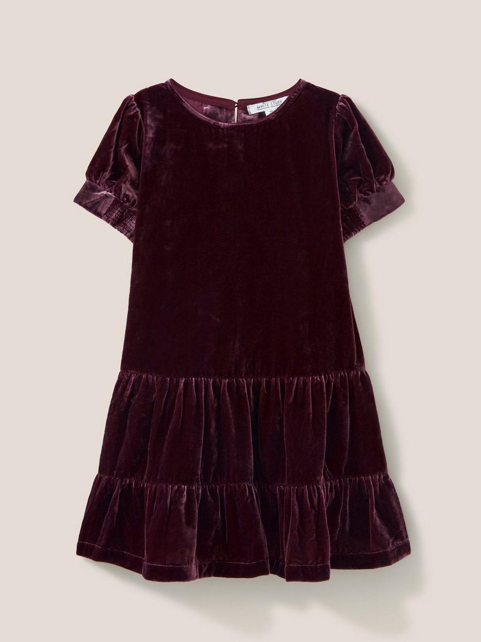 Velvet Party Dress in DK CLARET - FLAT FRONT