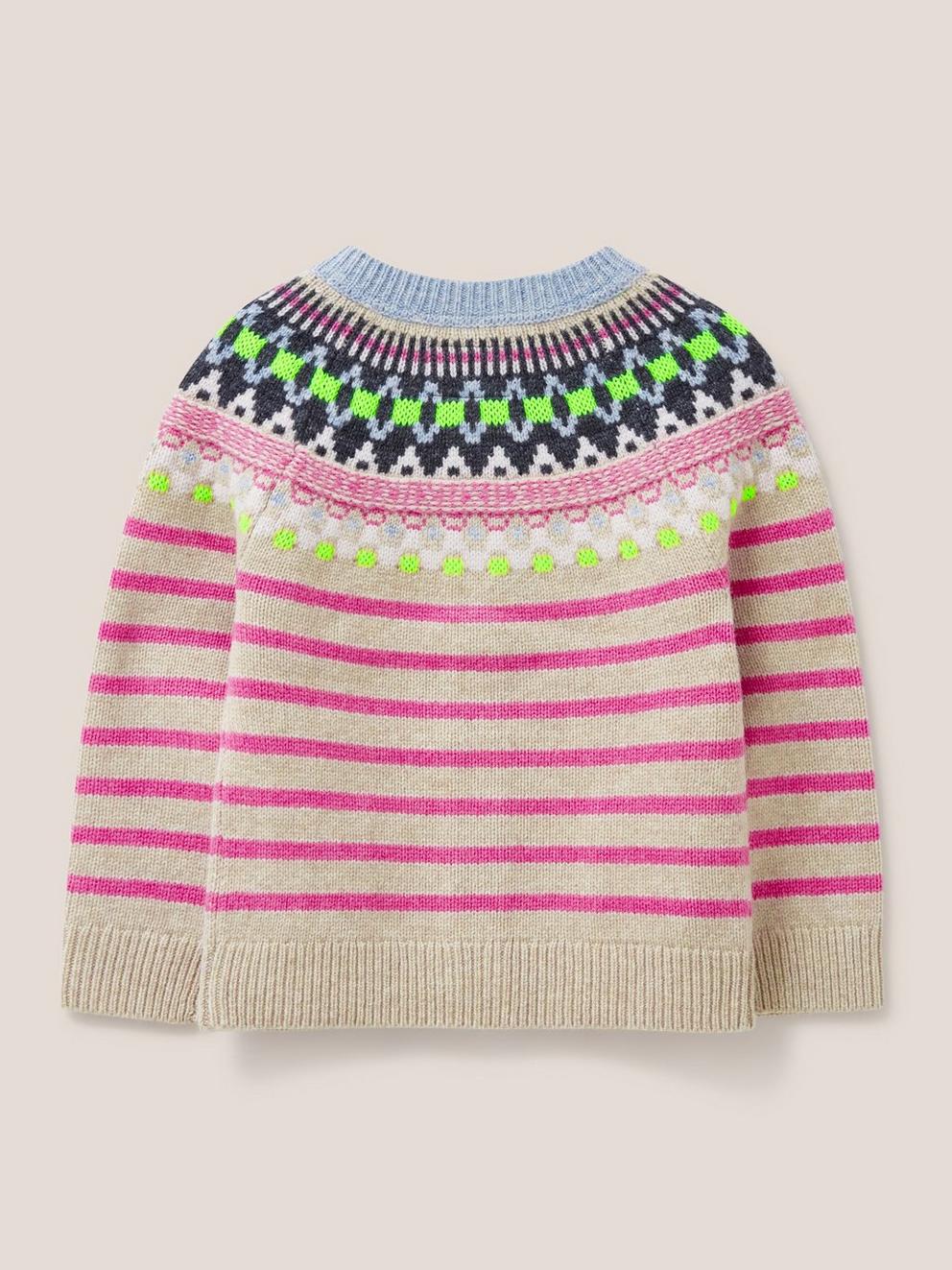 Woodland Fairisle Cardi (Kids) in NAT MLT - FLAT BACK
