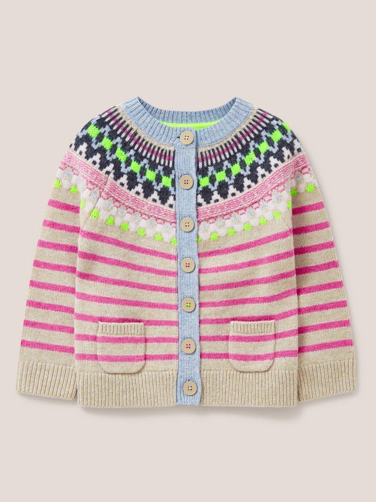 Woodland Fairisle Cardi (Kids) in NAT MLT - FLAT FRONT