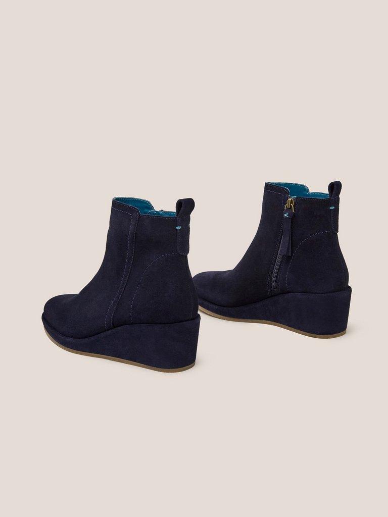 Luna Suede Wedge Ankle Boot in DARK NAVY - FLAT BACK