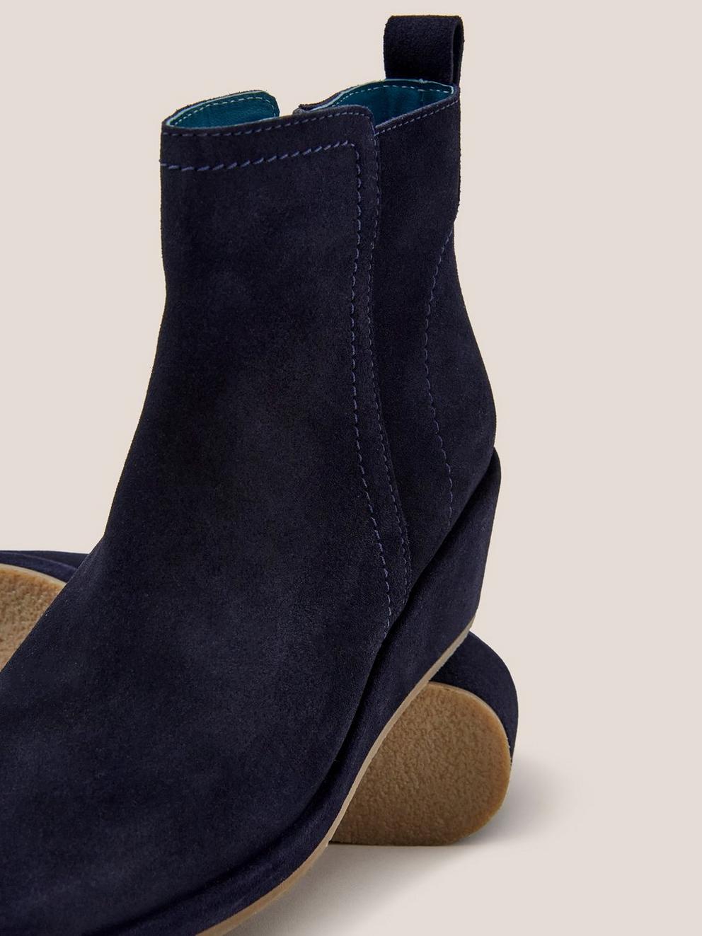 Luna Suede Wedge Ankle Boot in DARK NAVY - FLAT DETAIL