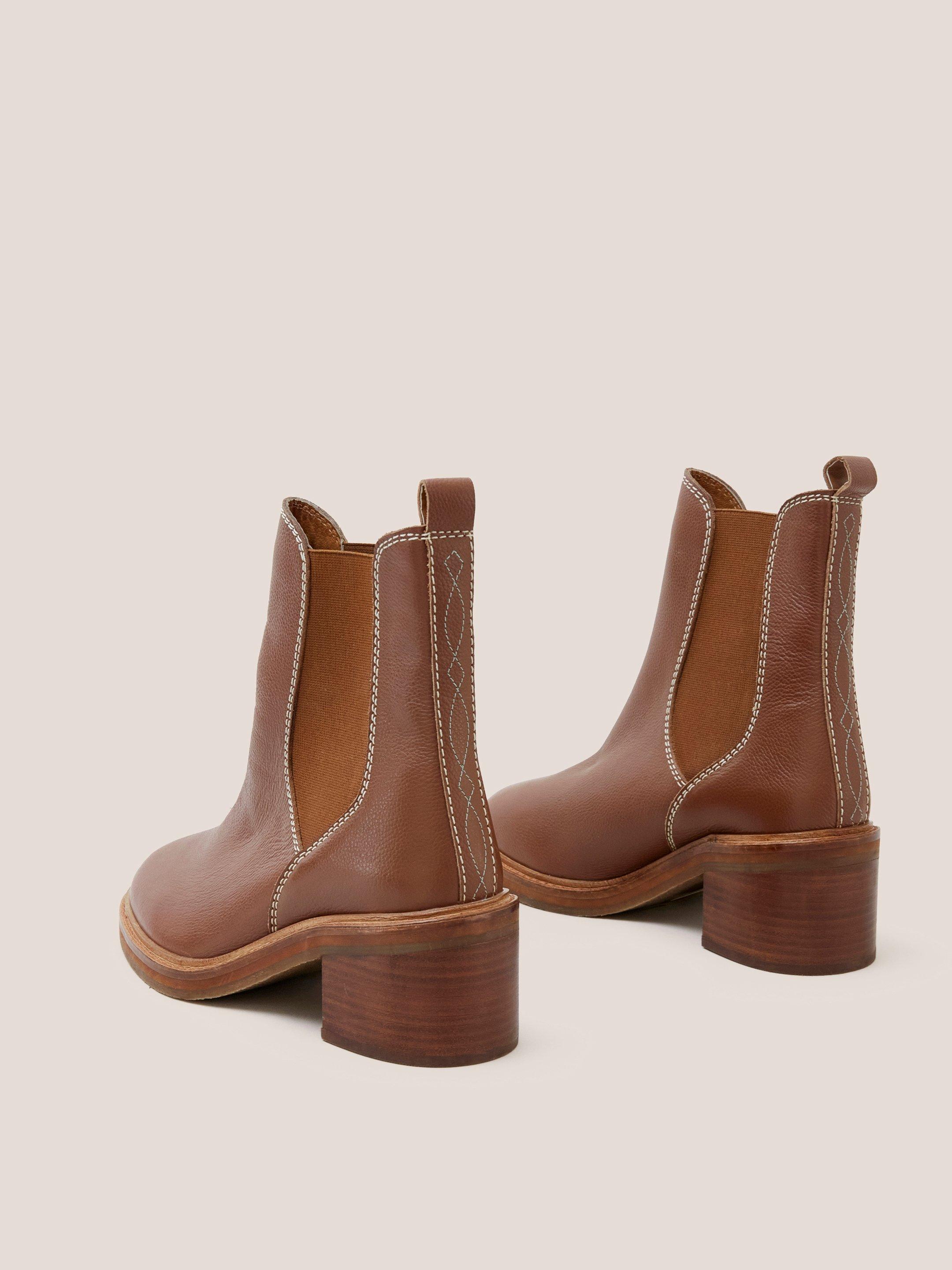 Connie Leather Chelsea Boot in MID TAN - FLAT BACK