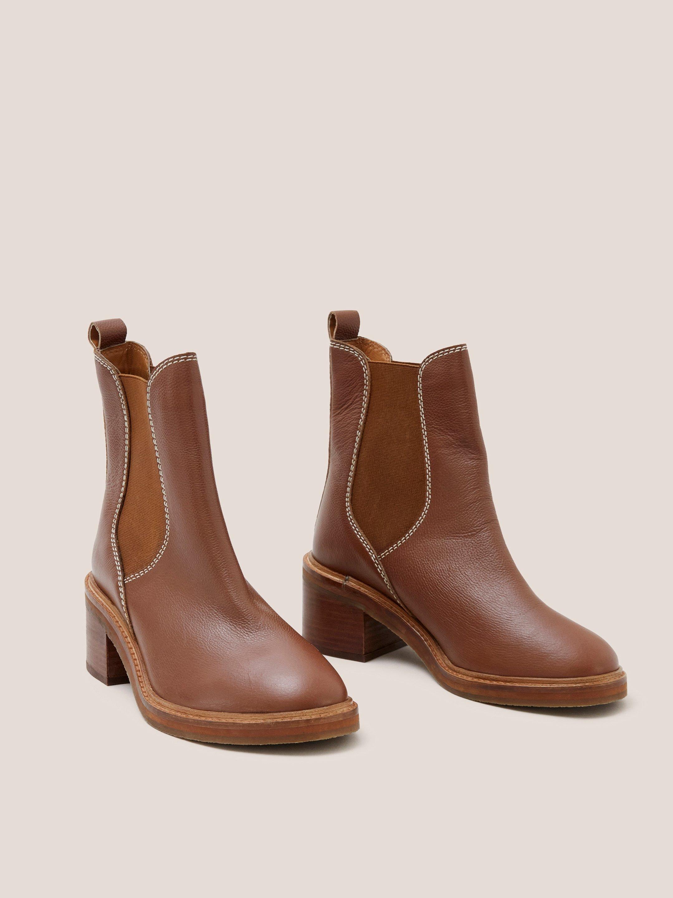 Connie Leather Chelsea Boot in MID TAN - FLAT FRONT