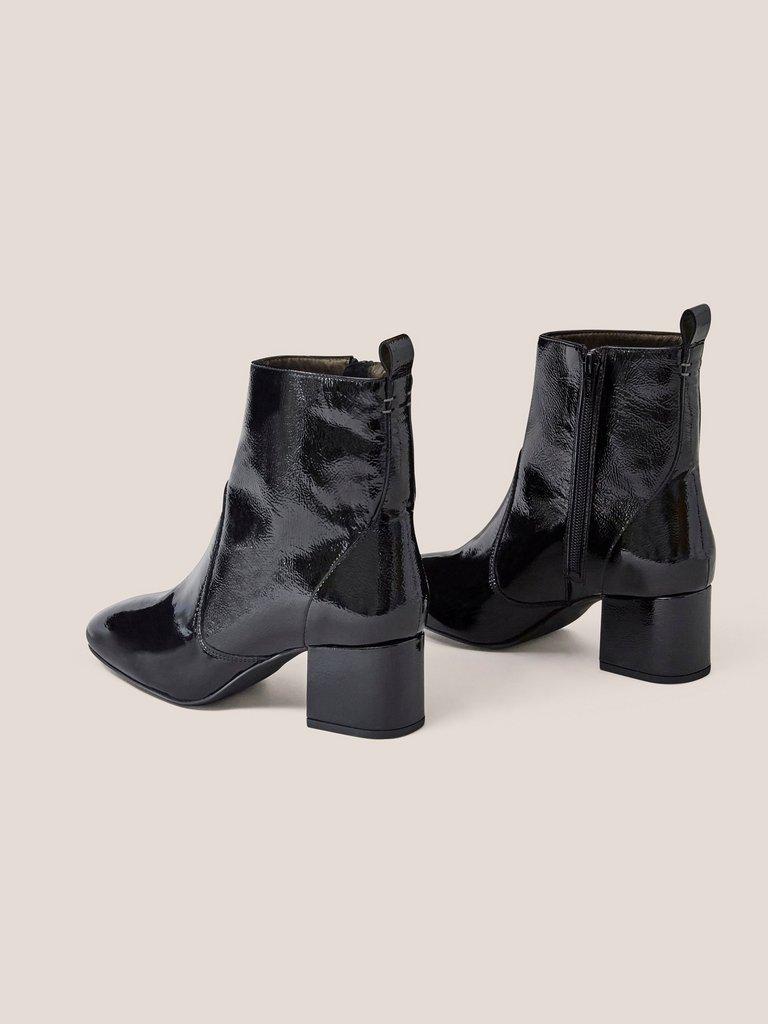 Mid heel hot sale patent boots