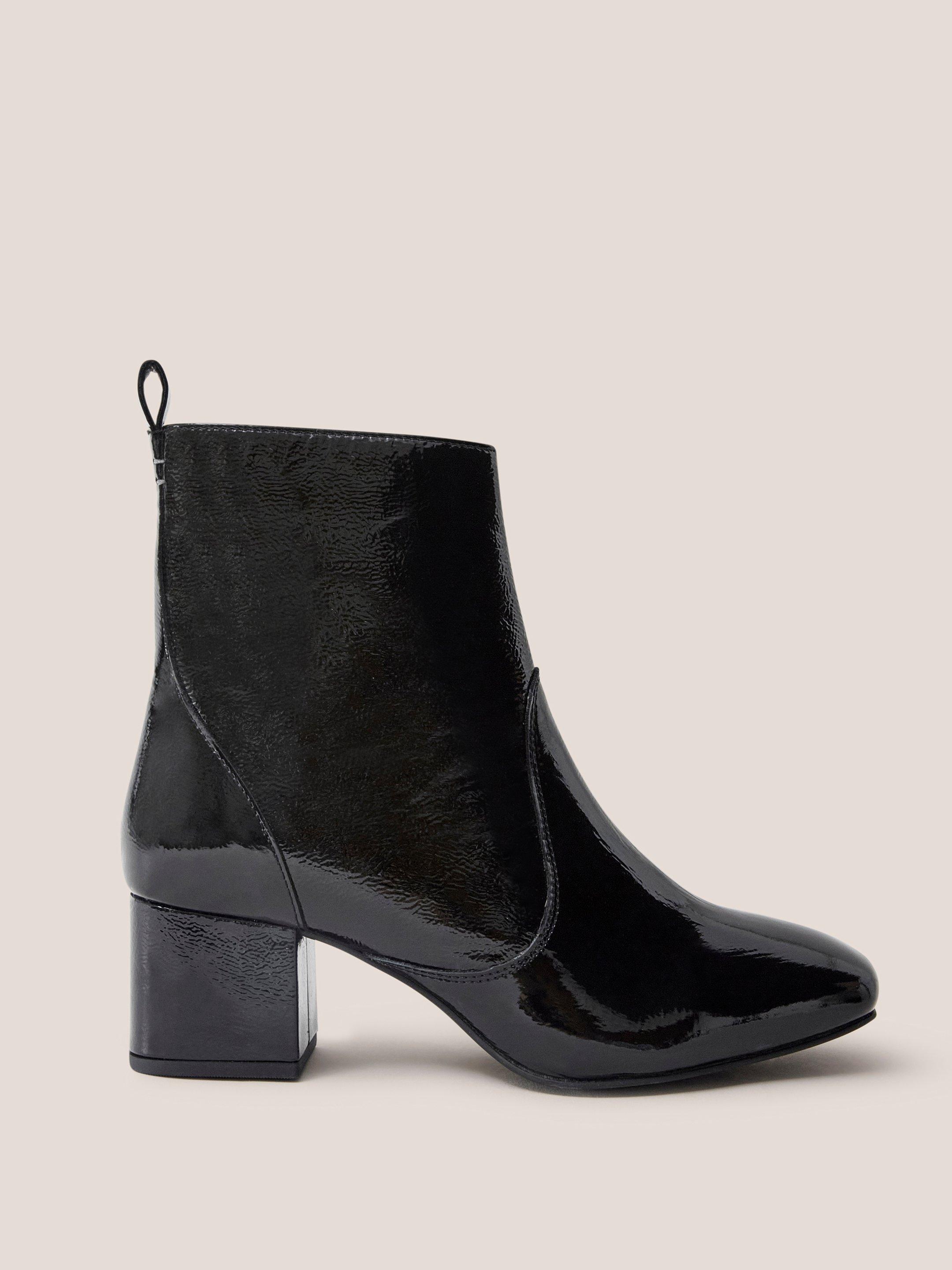 LEATHER MID HEEL BOOTS - Black