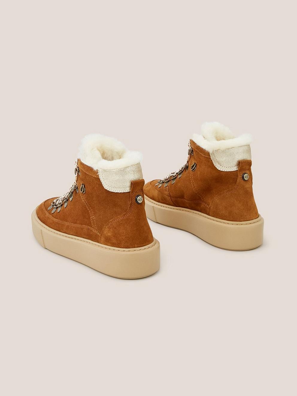 Suede Shearling Hiker Bootie in DARK TAN - FLAT BACK