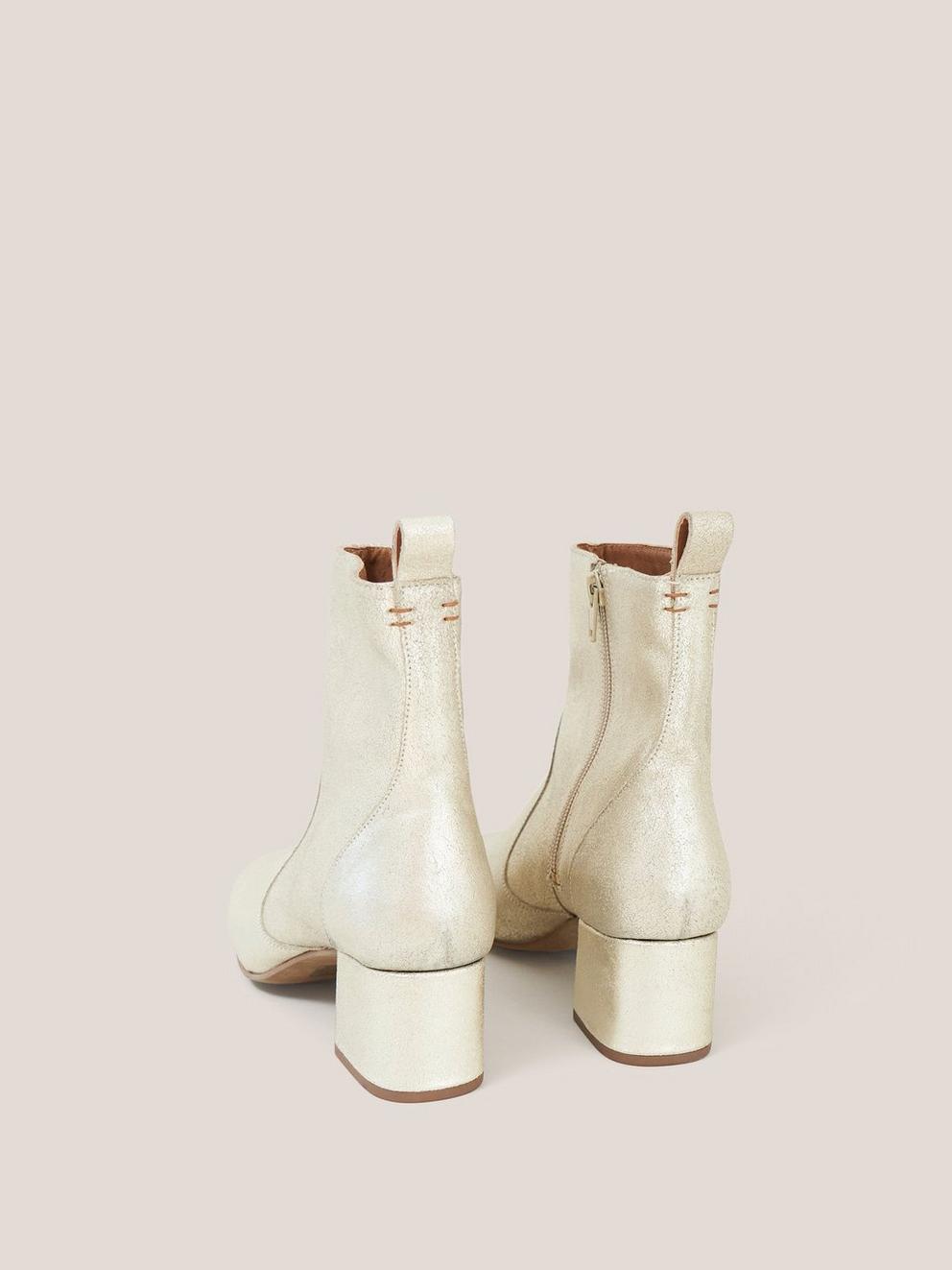 Cilla Leather Mid Heel Boot in GLD TN MET - FLAT BACK