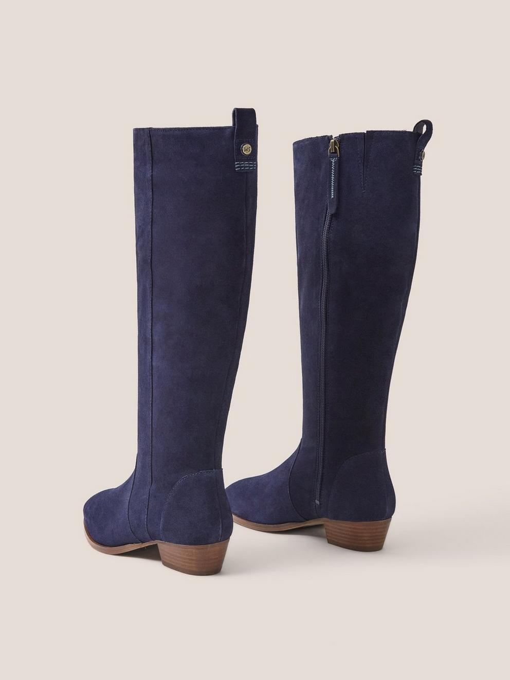 Willow Suede Knee High Boot in DARK NAVY - FLAT BACK