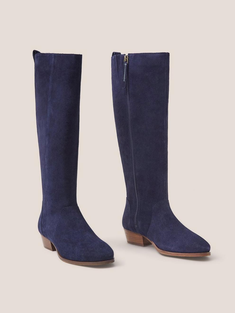 Willow Suede Knee High Boot in DARK NAVY - FLAT FRONT