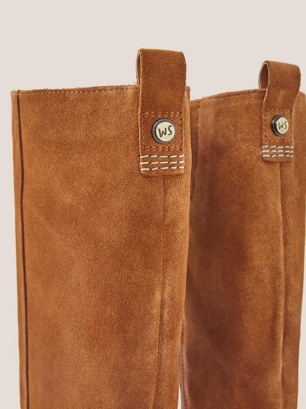 Willow Suede Knee High Boot in DARK TAN - FLAT DETAIL