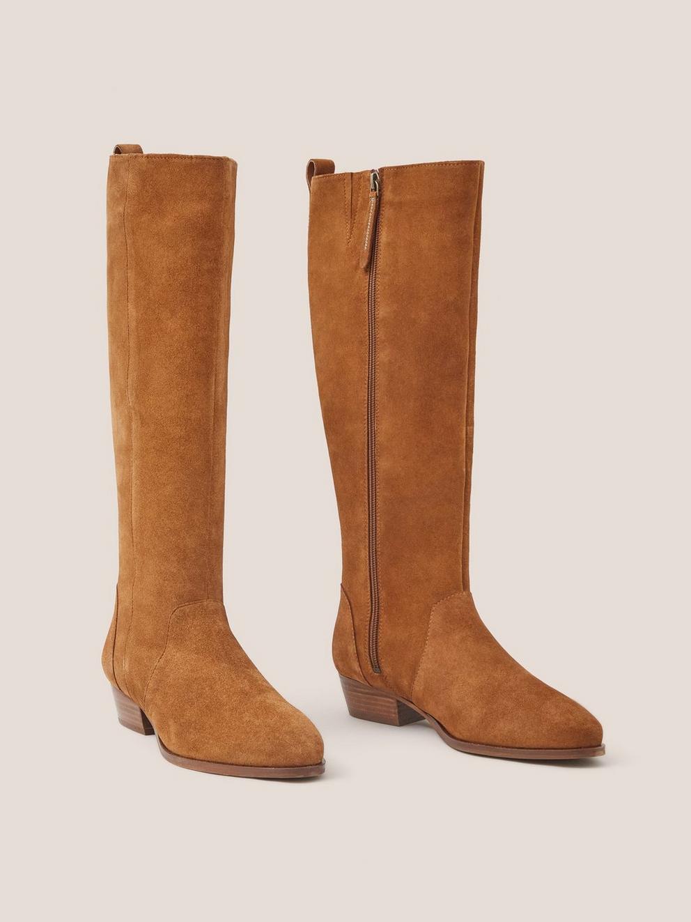 Willow Suede Knee High Boot in DARK TAN - FLAT FRONT