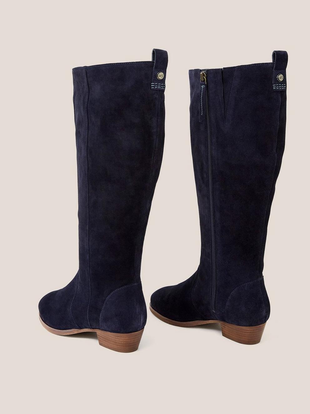 Suede Knee Wide Fit High Boot in DARK NAVY - FLAT BACK