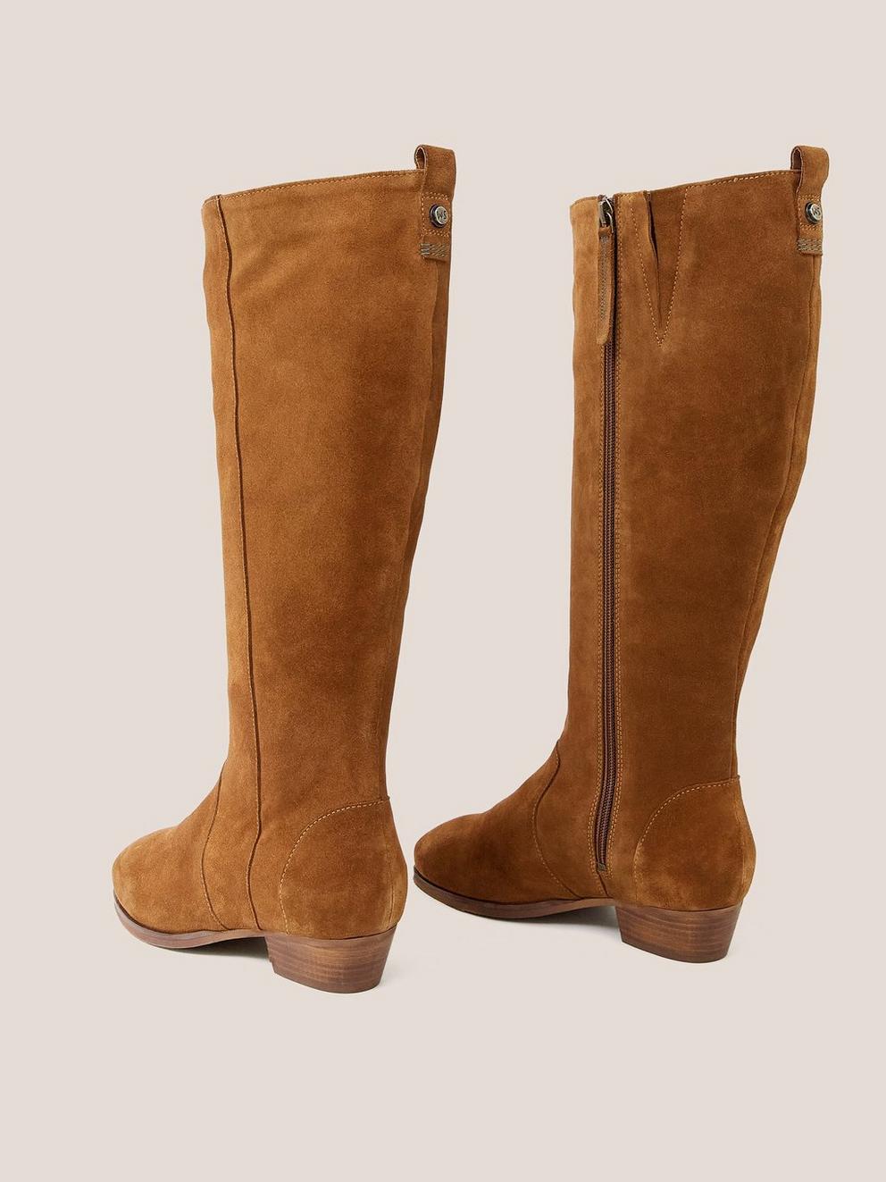 Suede Knee Wide Fit High Boot in DARK TAN - FLAT BACK