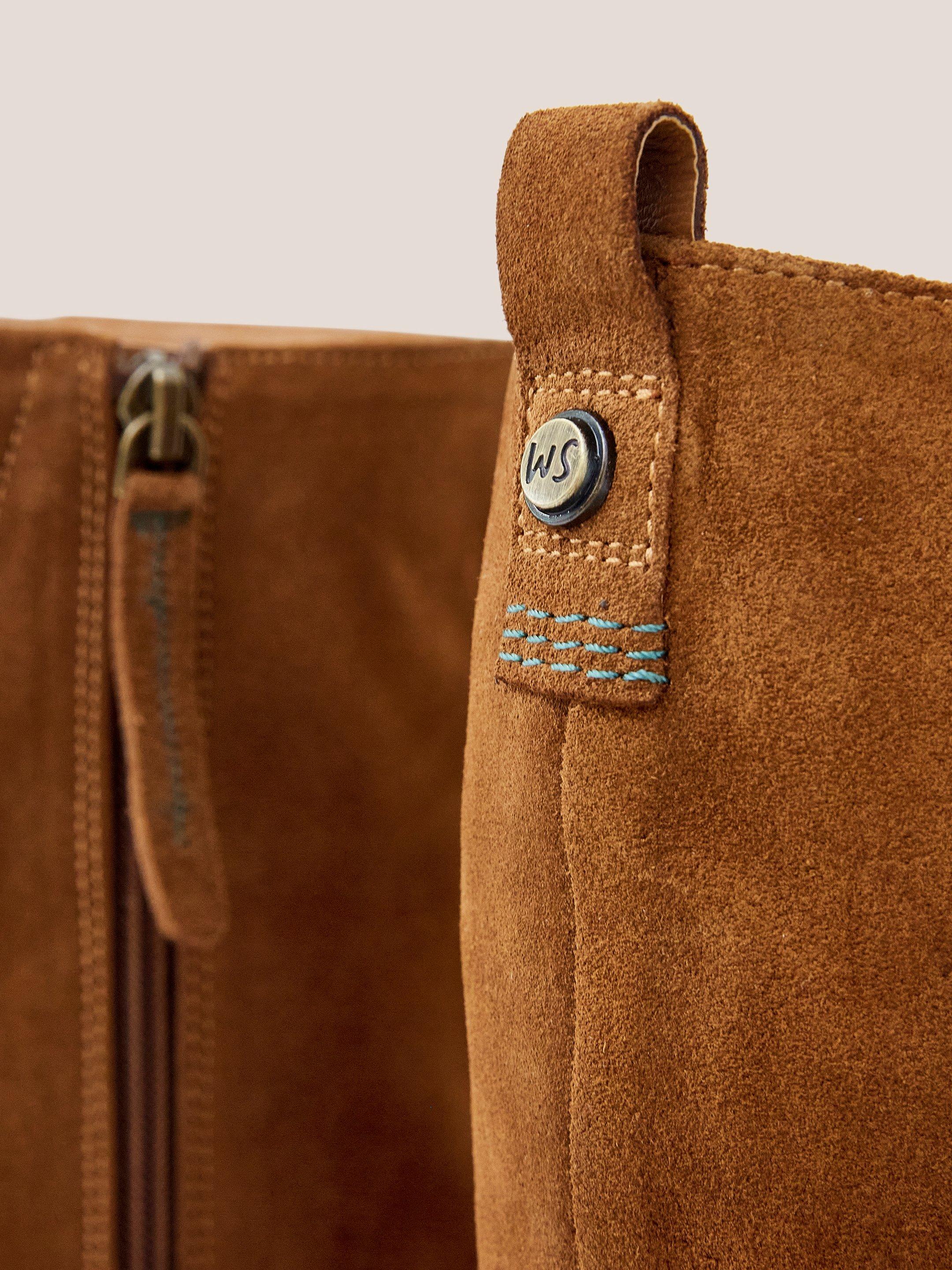 Wide Fit Suede Knee High Boot in DARK TAN - FLAT DETAIL