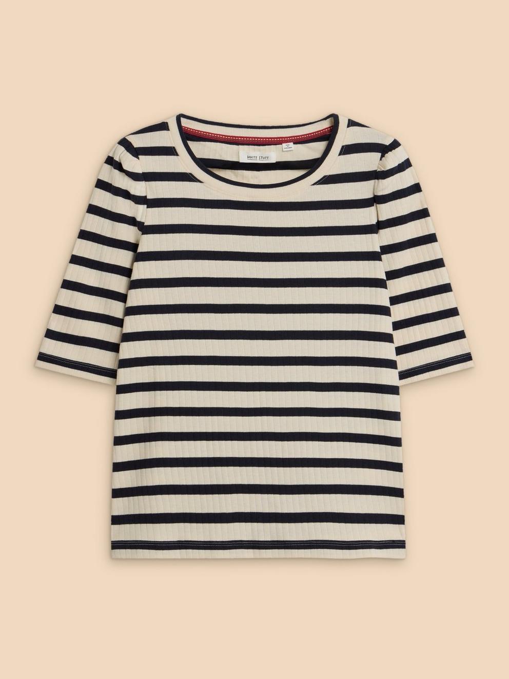 STRIPE PUFF SLEEVE in WHITE MLT - FLAT FRONT