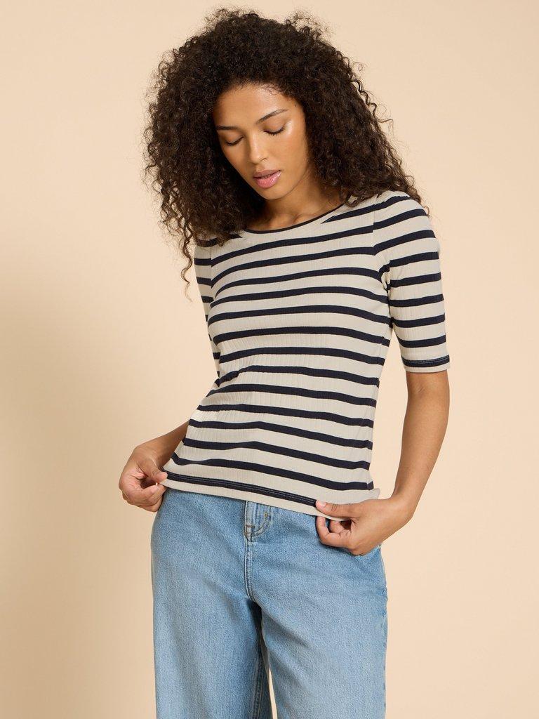 STRIPE PUFF SLEEVE in WHITE MLT - LIFESTYLE