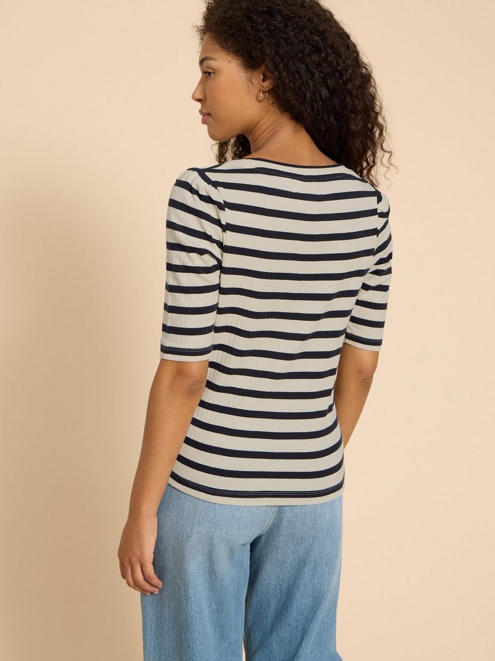 STRIPE PUFF SLEEVE in WHITE MLT - MODEL BACK