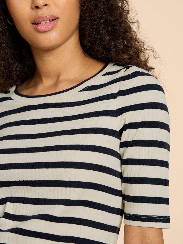 STRIPE PUFF SLEEVE in WHITE MLT - MODEL FRONT