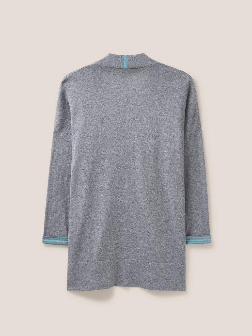 LAURA LONGLINE CARDI in GREY MARL - FLAT BACK