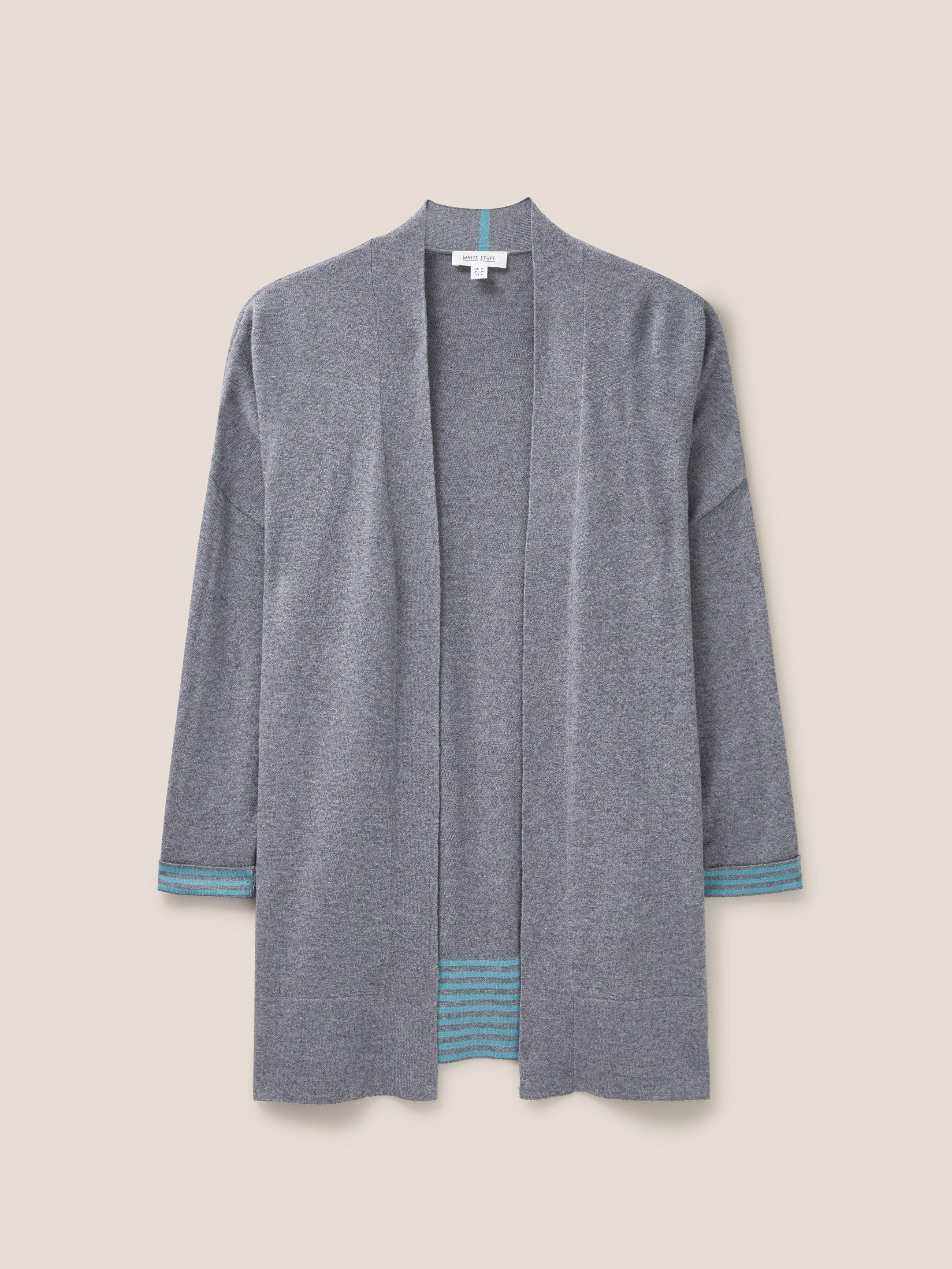 LAURA LONGLINE CARDI in GREY MARL - FLAT FRONT