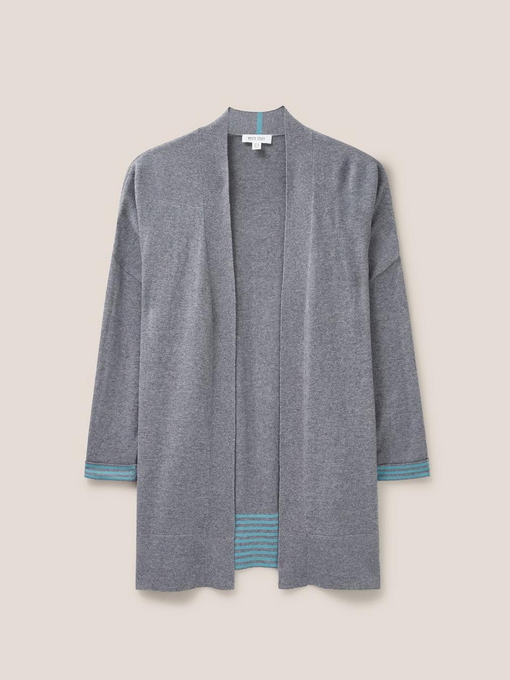 LAURA LONGLINE CARDI in GREY MARL - FLAT FRONT