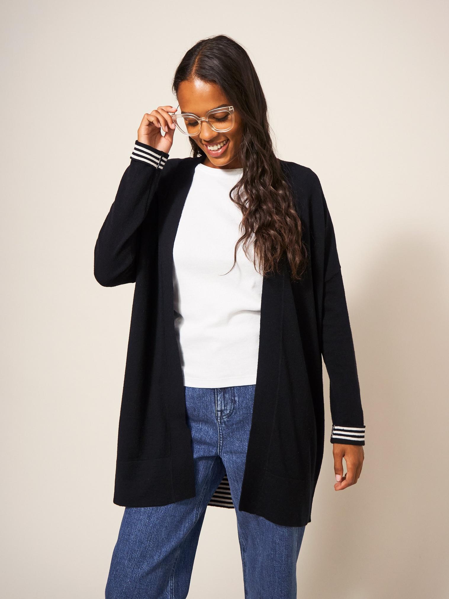 LAURA LONGLINE CARDI in PURE BLK - LIFESTYLE