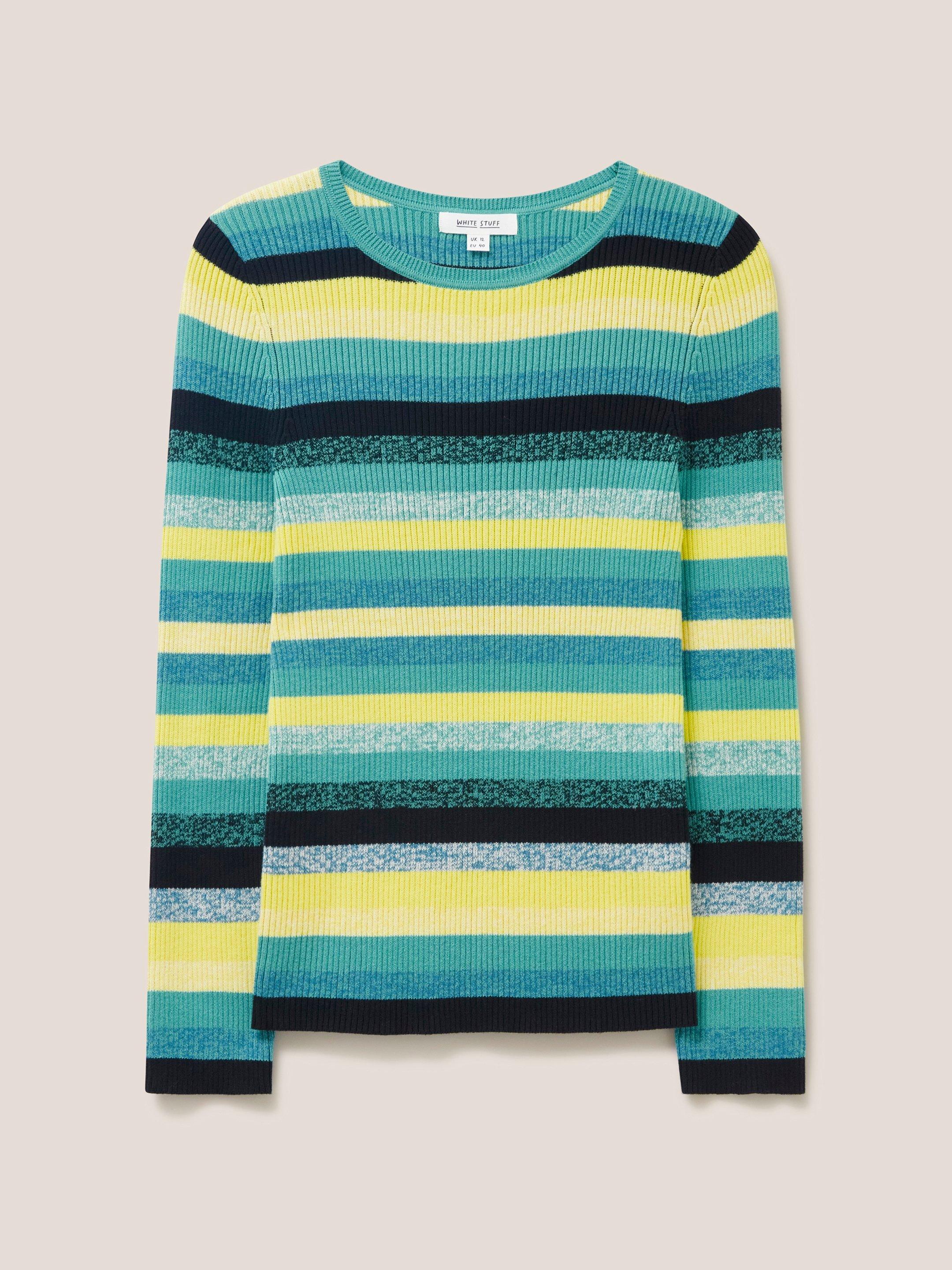 RIBBED JUMPER in TEAL MLT - FLAT FRONT