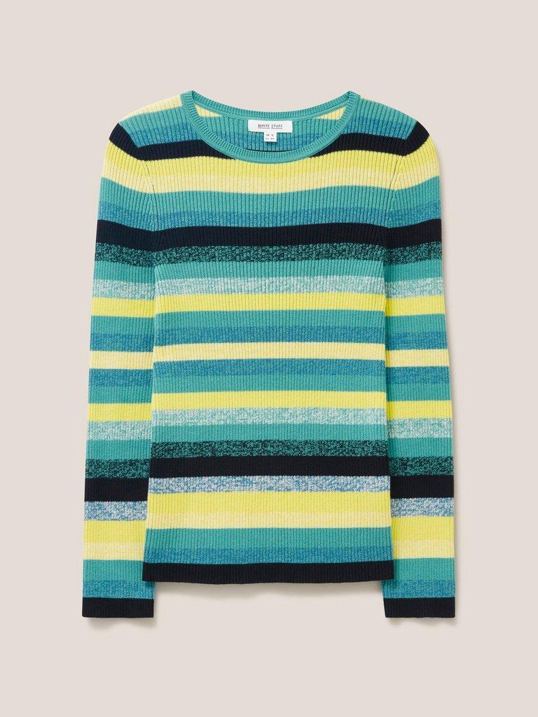 RIBBED JUMPER in TEAL MLT - FLAT FRONT