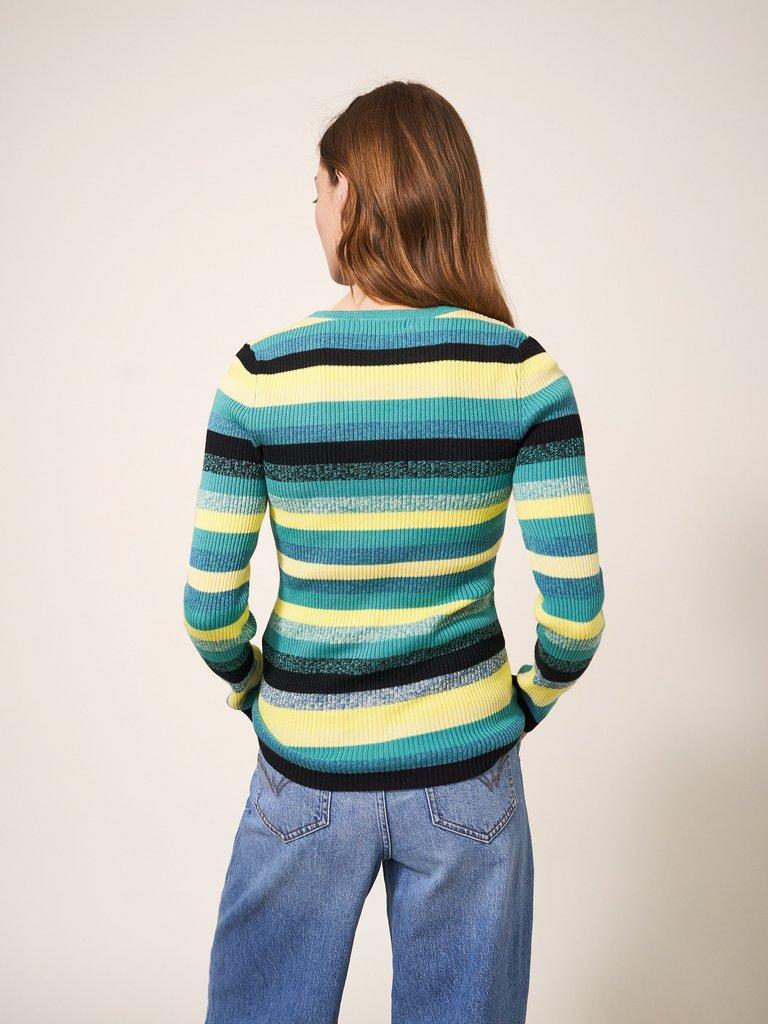 RIBBED JUMPER in TEAL MLT - MODEL BACK