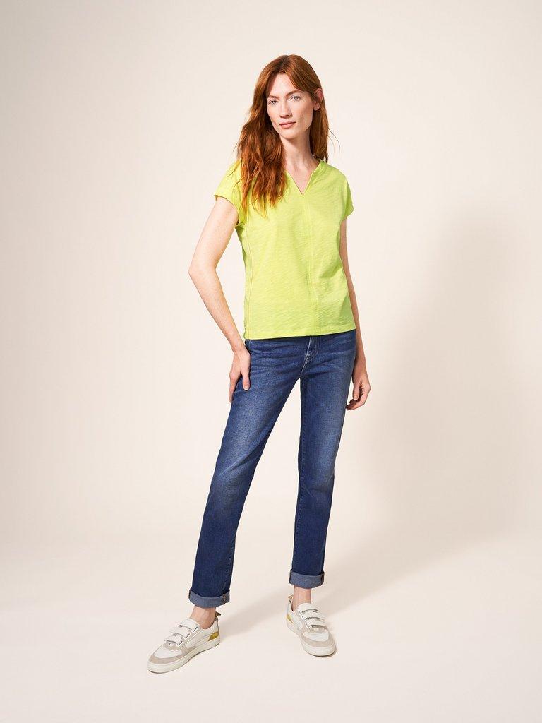 NELLY NOTCH NECK in LGT YELLOW - MODEL FRONT