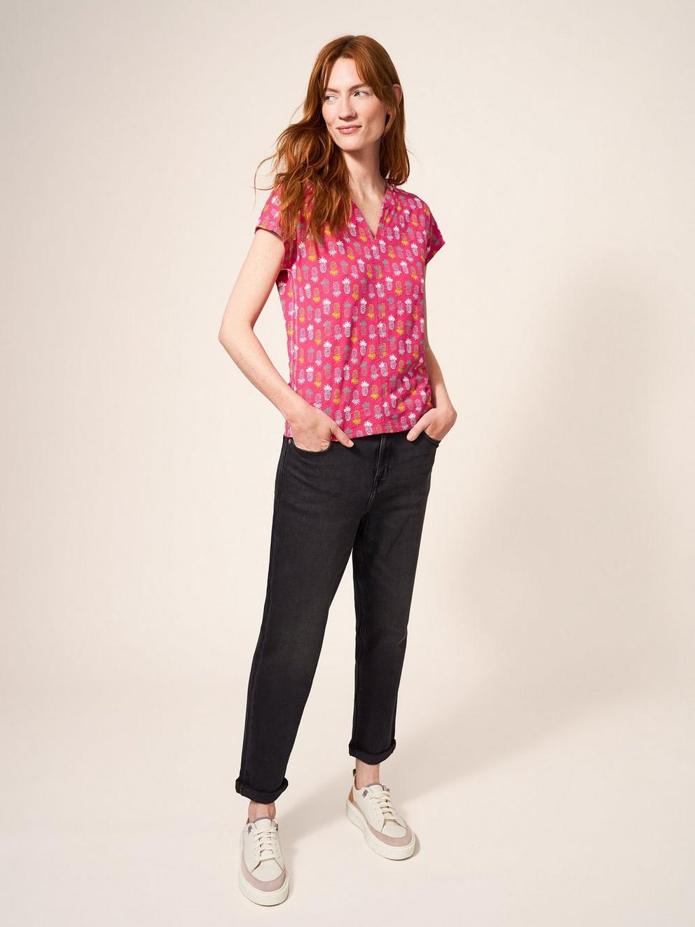 NELLY NOTCH NECK in PINK MLT - MODEL FRONT