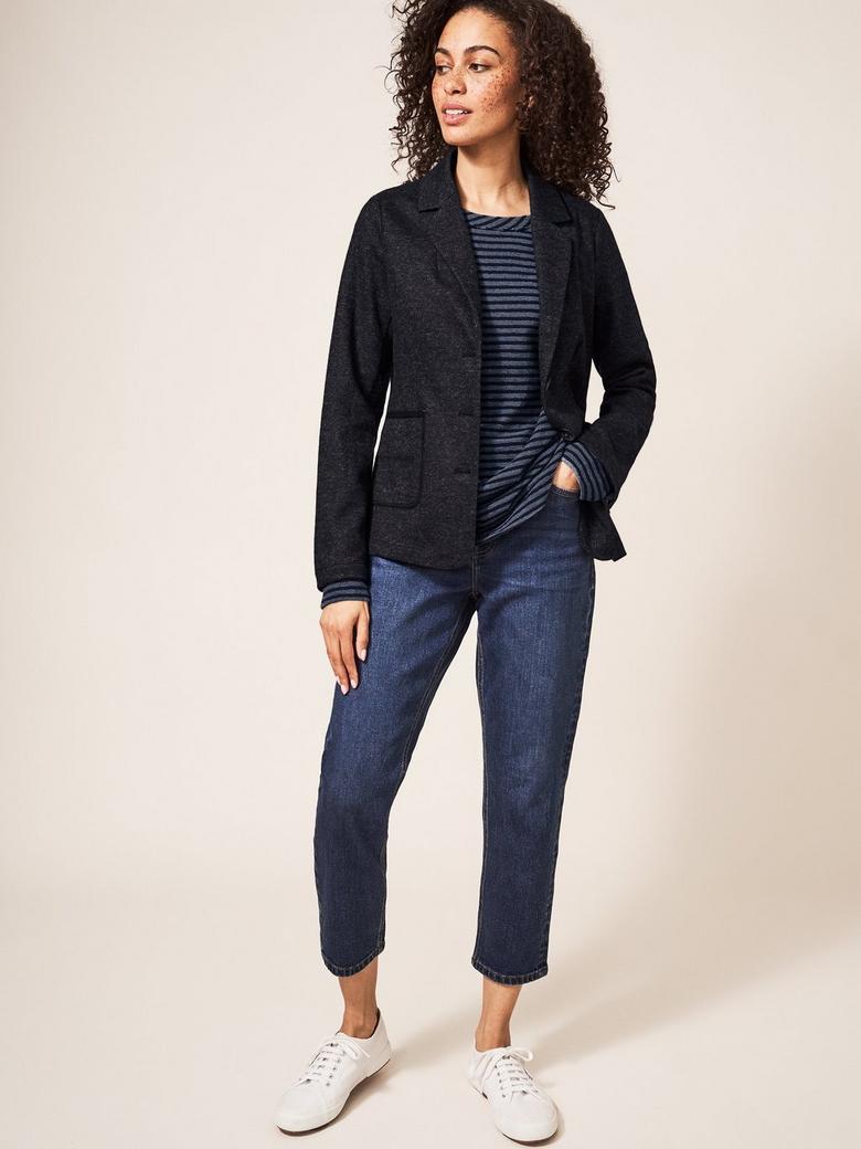White Stuff Olivia Women's Blazer Wool Mix Jersey Printed Ladies Collared Jacket