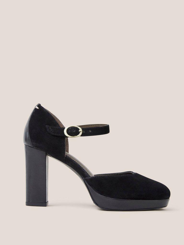 Priscilla Platform Suede Shoe in PURE BLK - MODEL FRONT