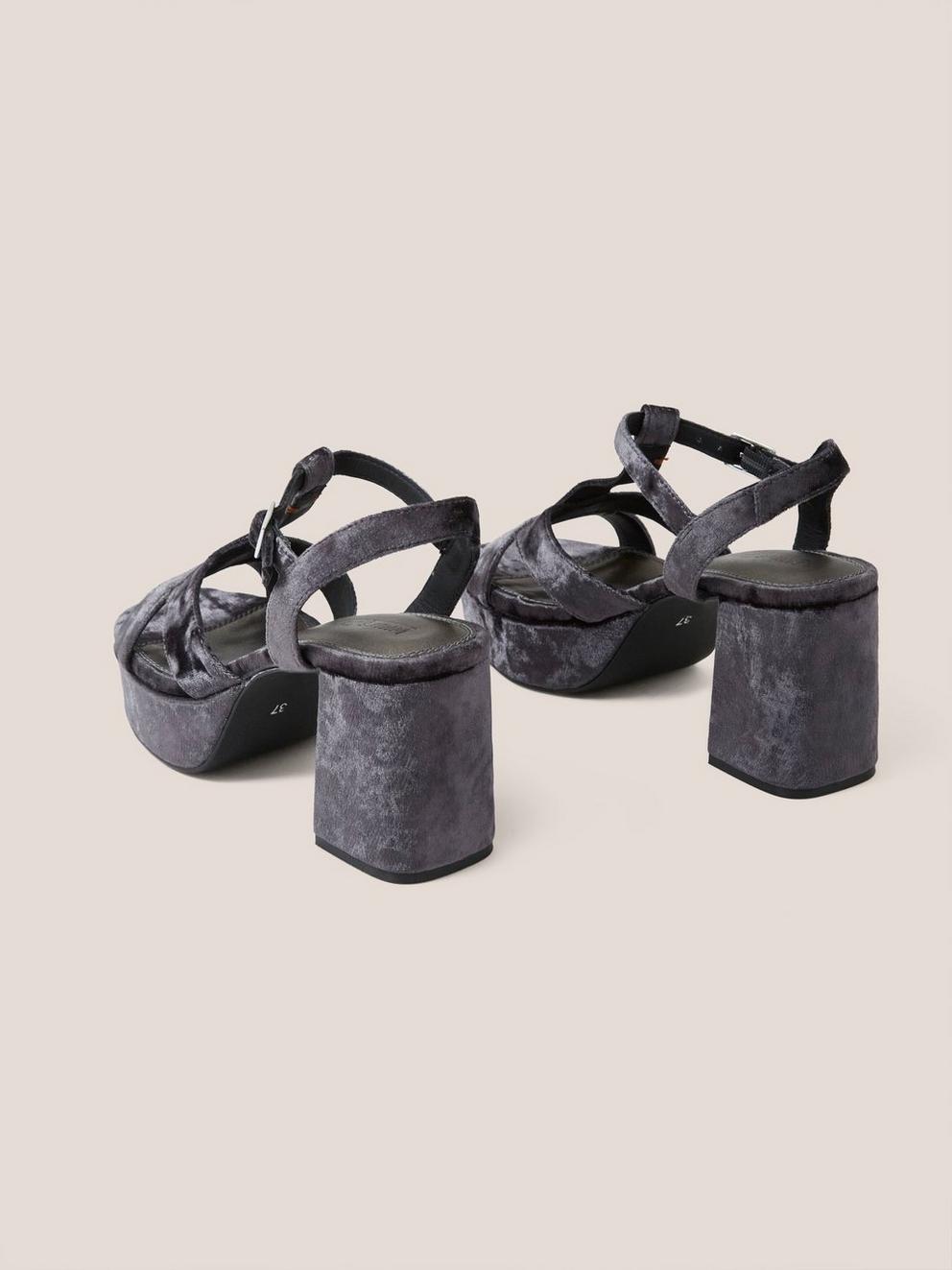 Elsa Velvet Heeled Sandal in DK GREY - FLAT BACK