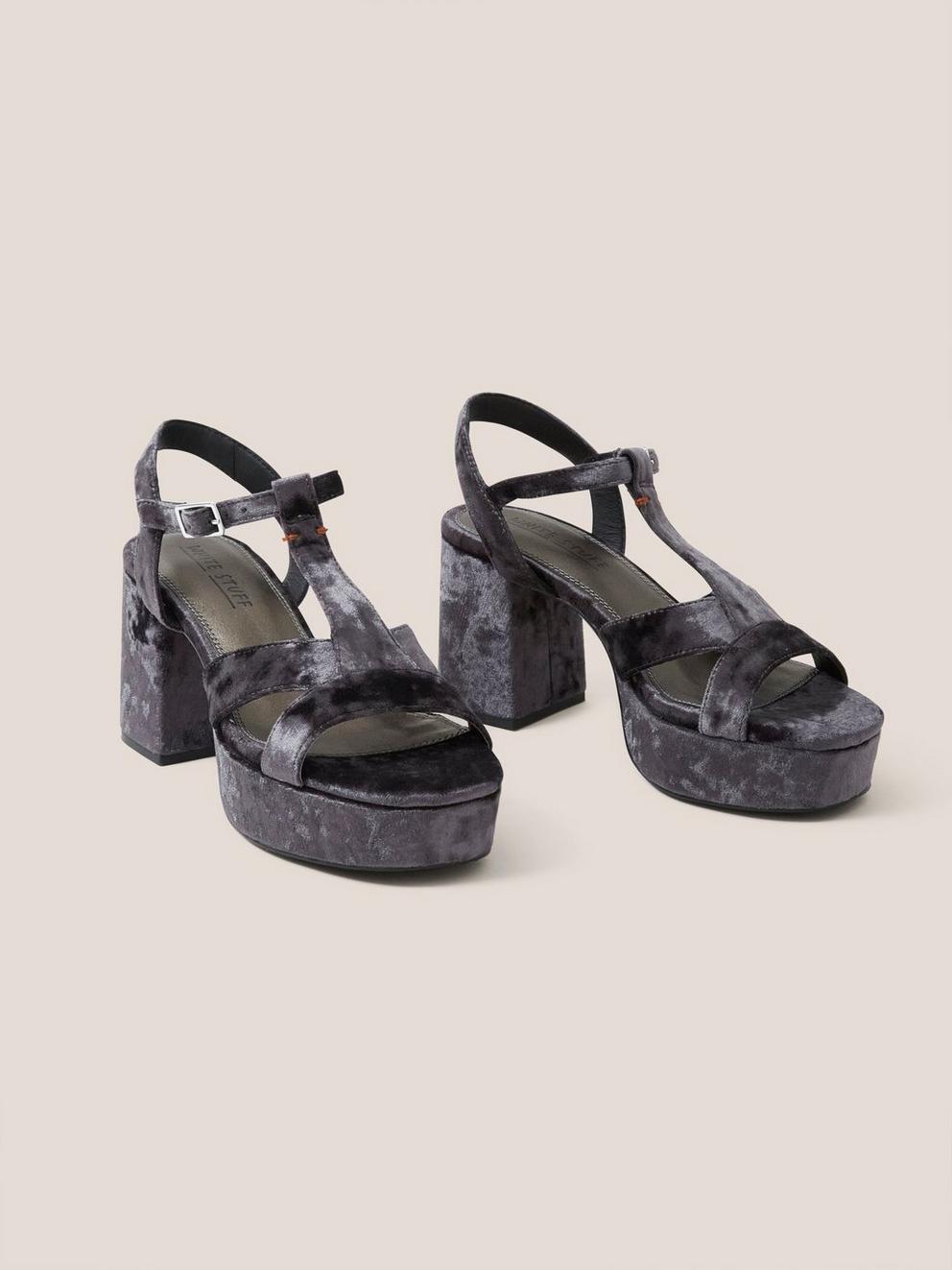 Elsa Velvet Heeled Sandal in DK GREY - FLAT FRONT