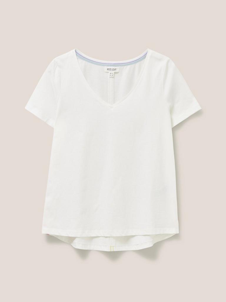 V NECK TEE in WHITE MLT - FLAT FRONT