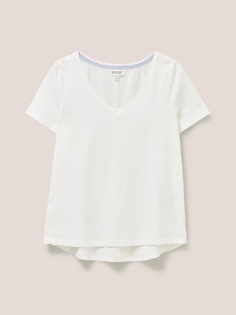 V NECK TEE in WHITE MLT - FLAT FRONT