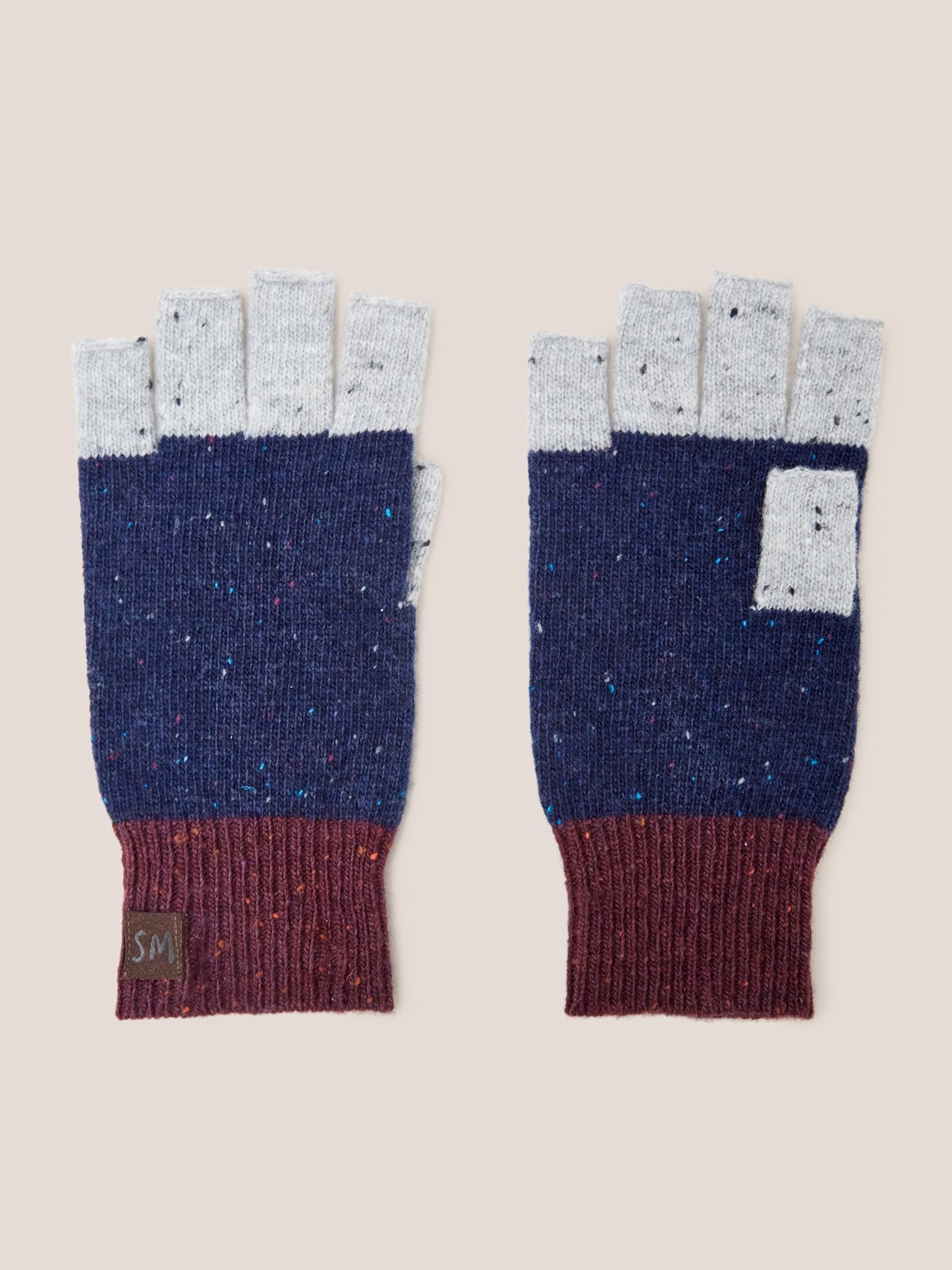 Stripe Fingerless Gloves in NAVY MULTI - FLAT FRONT