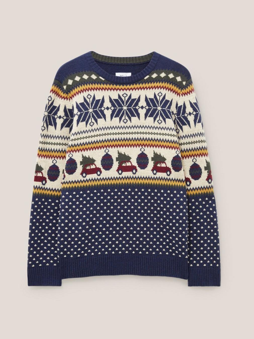 Novelty Fairisle Crew in NAVY MULTI - FLAT FRONT