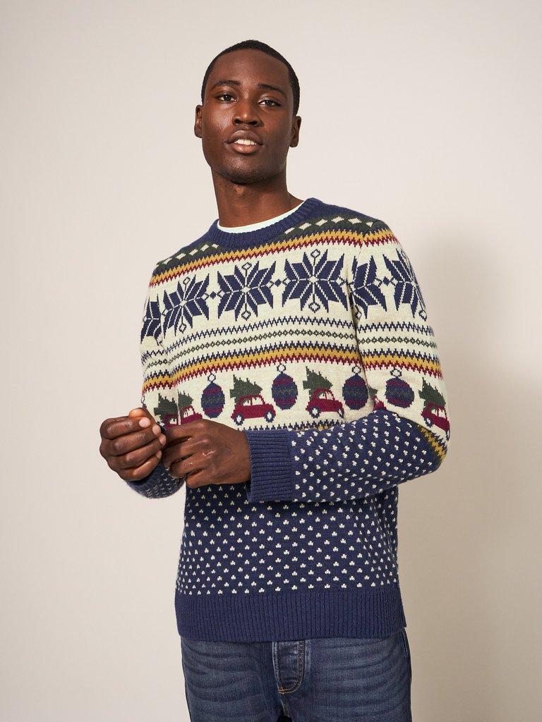 Novelty Fairisle Crew in NAVY MULTI - LIFESTYLE